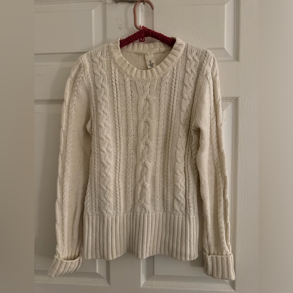 White cable knit sweater